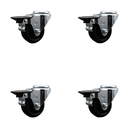 Service Caster 3'' Soft Rubber Wheel Swivel Bolt Hole Caster Set with Posi Lock Brakes, 4PK SCC-BH20S314-SRS-PLB-4